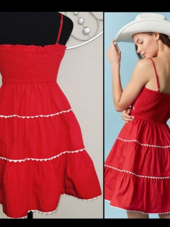 Red Ric Rack Bow Front Dress Small - Picture 4 of 5